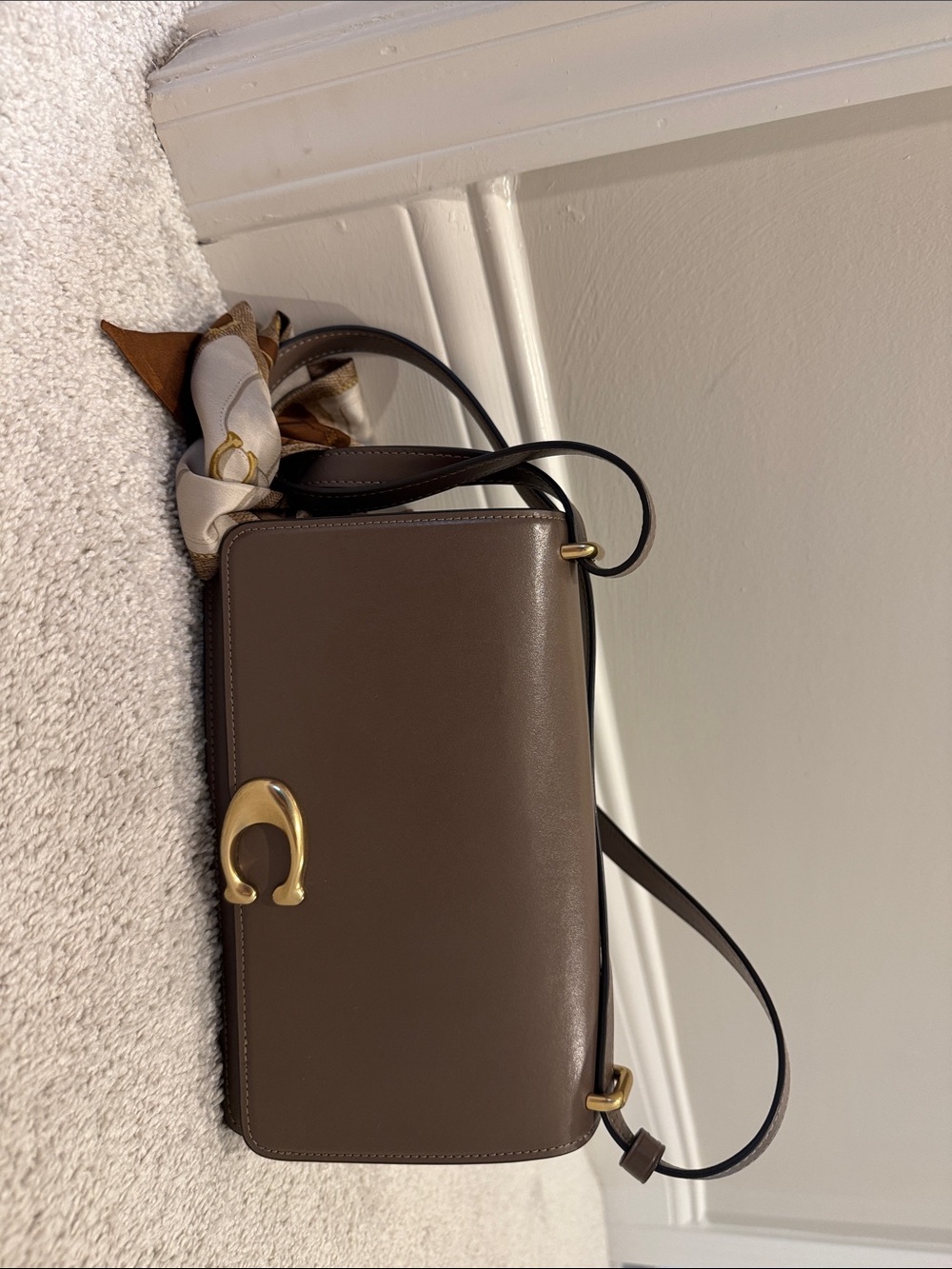 Brown Leather Crossbody Bag with Gold Hardware